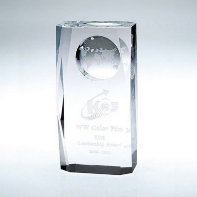 Beveled Globe Column Award with Pre-Etched Concave Globe, 3-1/2"H