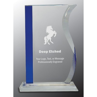 9 3/4" Blue Edge Crystal Wave Award on Clear Base