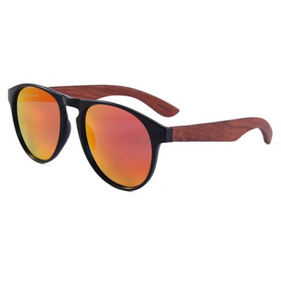 Rose Wood Sunglasses -Red Mirror Lenses - Black Frames