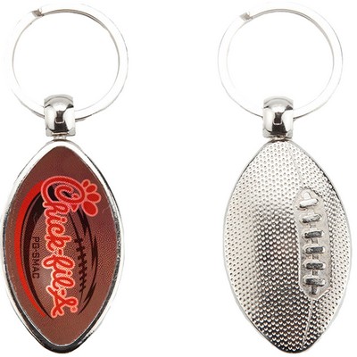 Sport Metal Printed Silver Tone Key Tags with Football Impression