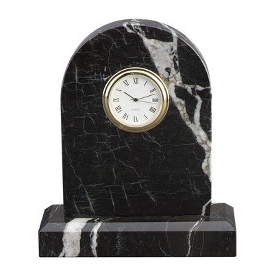 Small Black Zebra Marble Tomb Clock with Base