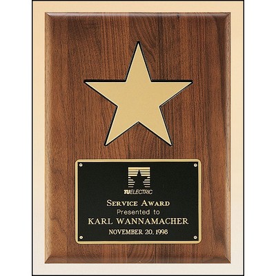 Airflyte® American Walnut Plaque w/Gold Aluminum Star & Black Recessed Area (9"x 12")