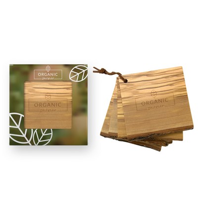 4 Piece Natural Olive Wood Coaster Set In Gift Box