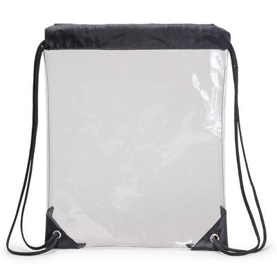 Clear Vinyl Drawstring Tote Bag w/Black Trim