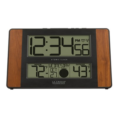 Atomic Digital Wall Clock w/Temperature & Moon Phase (Cherry/Black)