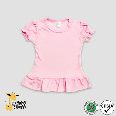 Toddler Girls Ruffle Hem Top Pink 65% Polyester 35% Cotton- Laughing Giraffe®