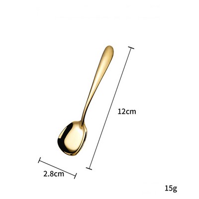 4.73 Inch Gold Surface 304 Stainless Steel Small Size Square Bottom Soup Spoon W/ Inclined Handle