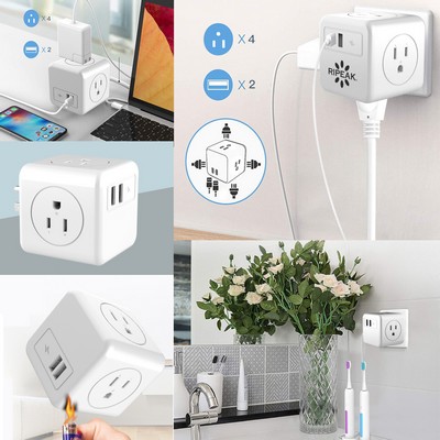 FCC 4 Jacks Cube Wall Charger w/2 USB