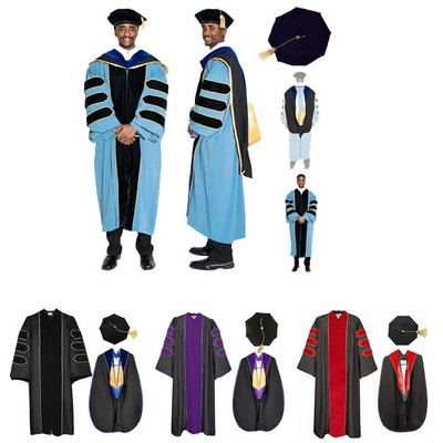 Unisex Doctoral Graduation Gown With Hood And 8-Side Tam