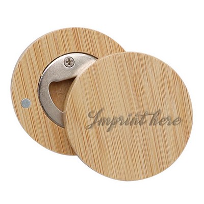 Round Bamboo Beer Opener & Magnets Memo Holder