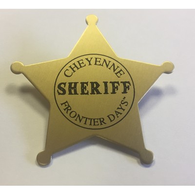 Aluminum 5 Point Star Badge with a screen printed imprint. Made in the USA