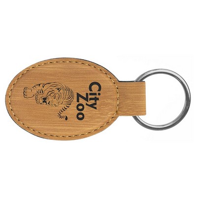 3" x 1 3/4" Bamboo Leatherette Oval Keychain