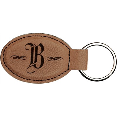 3" x 1 3/4" Dark Brown Leatherette Oval Keychain