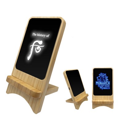 15W Bamboo Detachable Light Up Logo Wireless Charger Stand