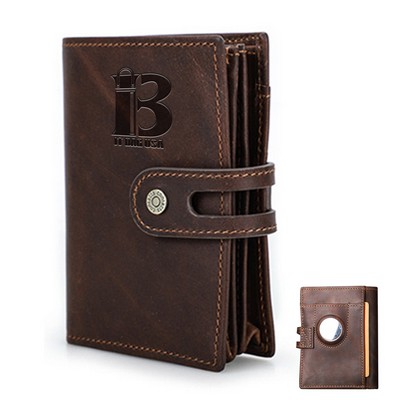 Genuine Leather RFID Automatic Anti theft Wallet Men Coffee