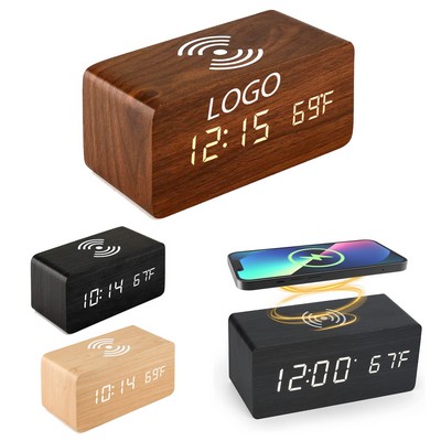 Wooden Wireless Charging Digital Alarm Clock