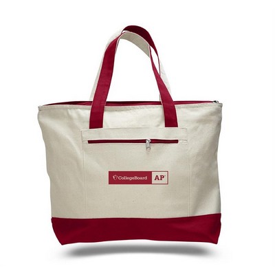 Canvas Zipper Tote Bag (with Color Handles)