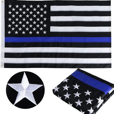 Premium Thin Blue Line American Flag - 3 x 5 FT Embroidered Polyester