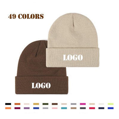 Warm Knit Cuffed Plain Beanie Hat Skull Cap