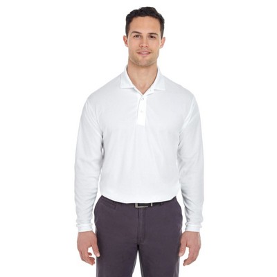 UltraClub Adult Cool & Dry Long-Sleeve Mesh Piqué Polo