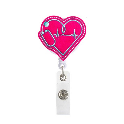 Heart Shaped Felt Embroidery Pull Reel/Badge Reel