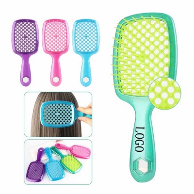 Hollow Out Hair Brush Scalp Massage Comb With Black Grip For Dry & Wet Hair