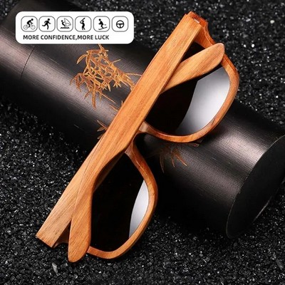 UV400 Unisex Wooden Frame Square Polarized Sunglasses