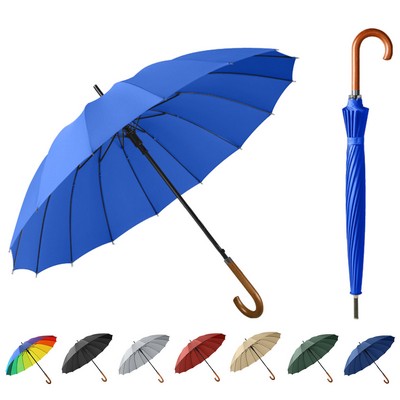 16 Ribs Wooden Handle Automatic Umbrella