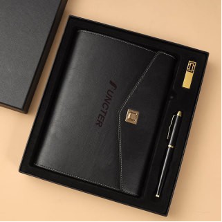 A5 PU Leather Rings Binder Notebook Gift Set Gift Box with Pen and 32GB USB Flash Drive