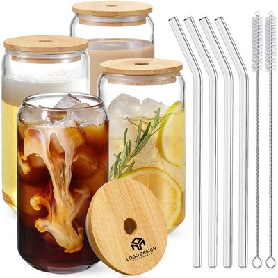 Can Shaped Drinking Glasses Bamboo Lids