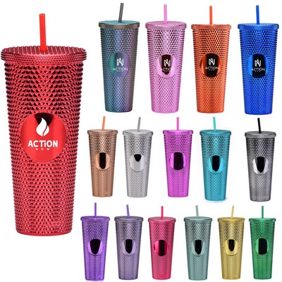 24OZ Studded Matte Tumbler with Lid and Straw