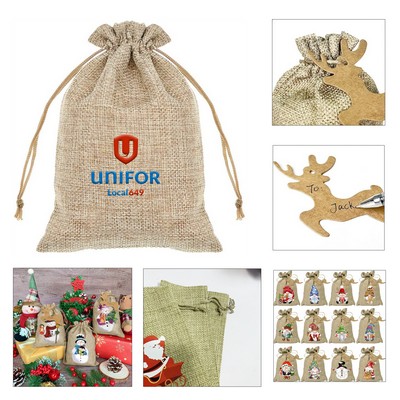 7"x5" Christmas Burlap Gift Bag