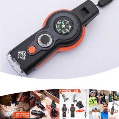 7-in-1 Loud Survival Whistle w/Lanyard Multifunctional Tool