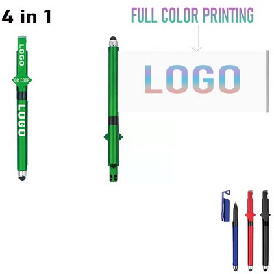 4-in-1 Plastic Matte Finish QR Code Cap Action Ballpoint Pen w/Stylus& Phone Holder Stand