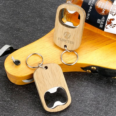 Wood Handle Stainless Steel Bottle Opener Key Chain for Opening Beer, Cider, Soft Drinks