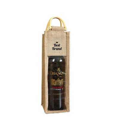 Burlap Jute Wine Bottle Bag With Cane Handle