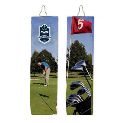 Dual-Sided Sublimated Microfiber Golf Towel with Carabiner