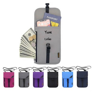 Travel Neck Wallet with Double Zipper Blocking Passport Hold