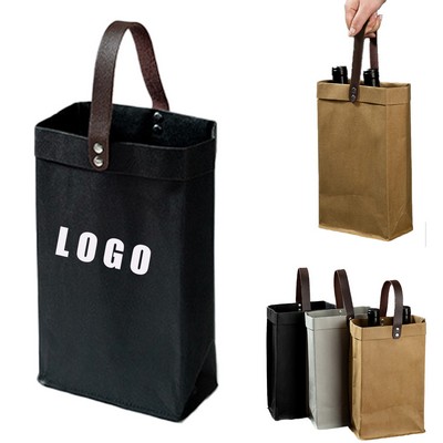 Washed Kraft Paper Tote Wine Bag