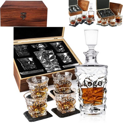 Decanter - Front Only - 4 Glasses - Wood Box