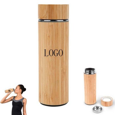 16Oz Vacuum Bamboo Bottle W/ Removable Infuser