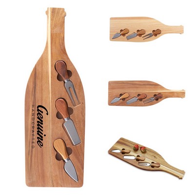 Natural Bamboo Cheese Board with Cutlery Kit