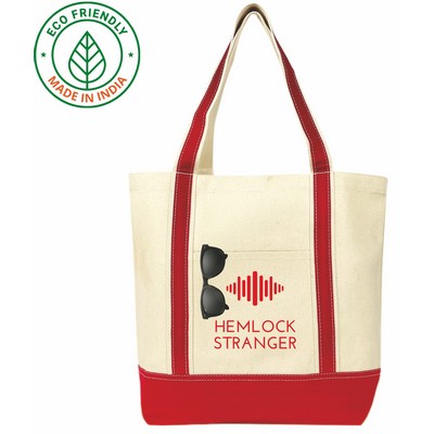 Beach Tote Bag Eco Friendly Canvas Red Trim