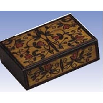 Traditional Wood Box w/Flower Pattern (6 1/2"x4 1/4"x1 3/4")