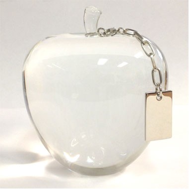 Crystal Apple Paperweight with Silver Tag (Screened)