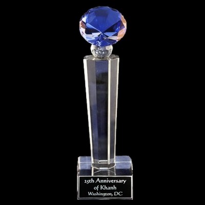 Crystal Engraved Award - 8" medium - Tuscany Blue Diamond