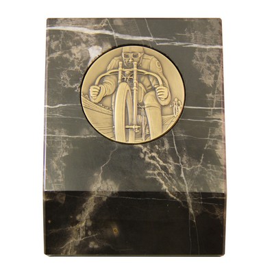 Chocolate Brown Marble Paper Weight with Medallion Recess (3"x5/8"x4")