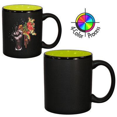 11 Oz. Black Satin/Rye Green Two-Tone C-Handle Hilo Mug - 4 Color Process