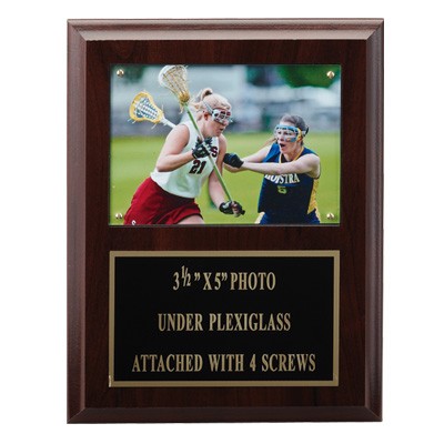 Walnut Finish Plaque w/5"x 3 ½" Photo Window & Engraving Plate (7"x 9")