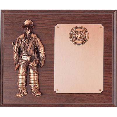 Firefighter Genuine Walnut Plaque w/Bronze Plate (10"x12")